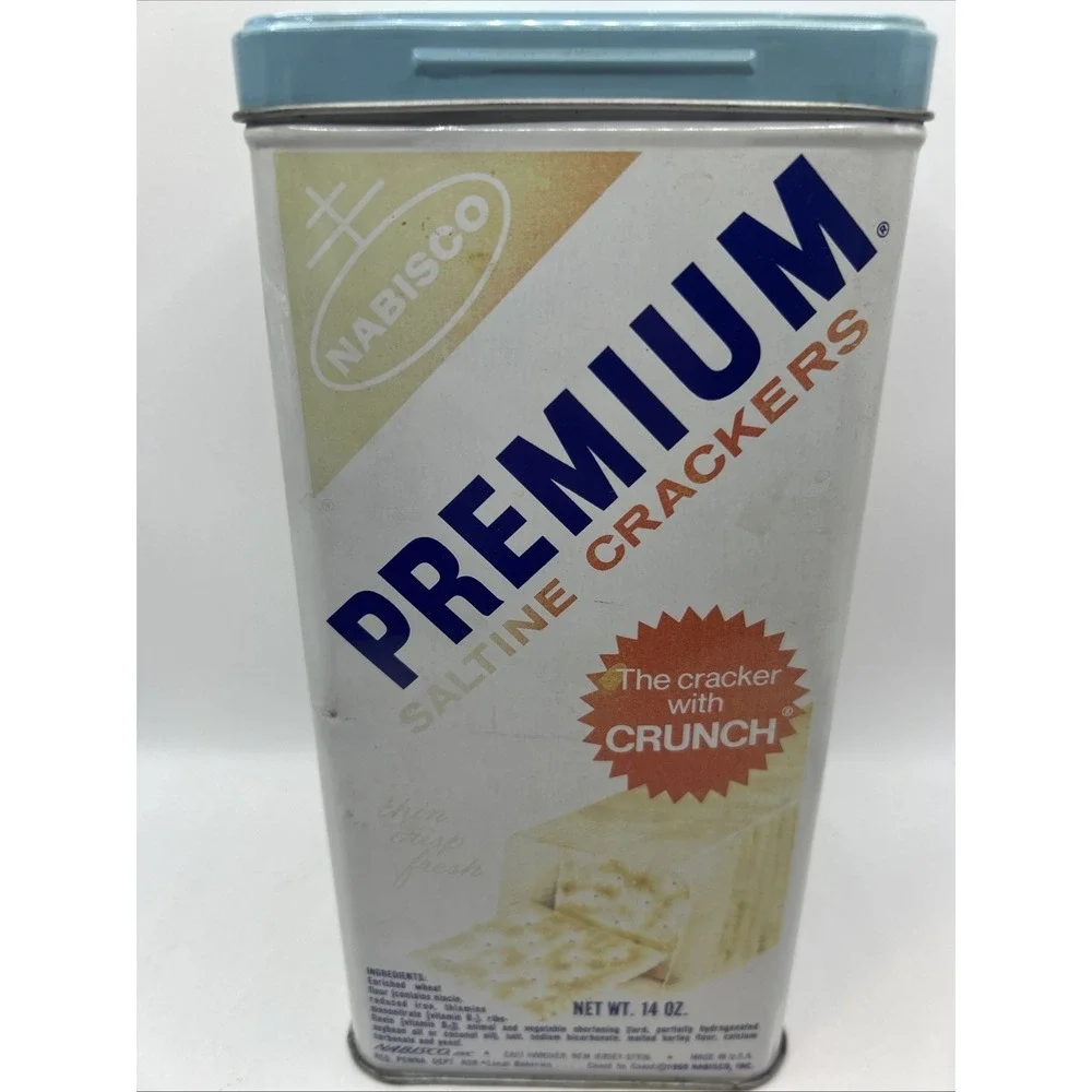 Vintage Nabisco Premium Saltine Crackers 14 oz. Tin. 1969.